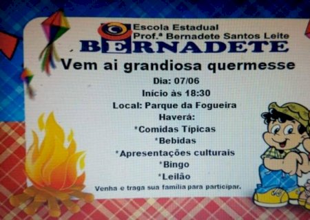 Quermesse da  Escola Estadual Professora Bernadete Santos Leite é nesta sexta-feira em Jateí