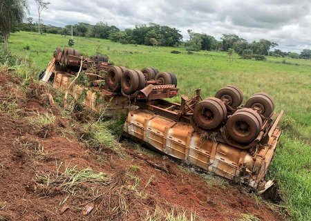 Abelha entra em cabine, motorista perde o controle e tomba carreta entre Nova Andradina e Ivinhema na MS-276