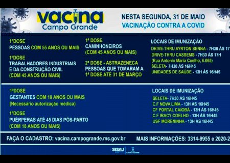 Campo Grande: Pessoas acima de 55 anos sem comorbidades podem se vacinar nesta segunda
