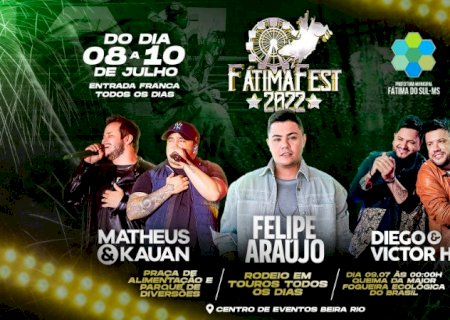 Fátima do Sul comemora aniversário com rodeio, fogueira e shows com Matheus e Kauan, Felipe Araújo Diego e Victor Hugo