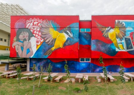 Cores vibrantes e realidade aumentada: artista plástica inaugura mural de 166 m² em Ponta Porã