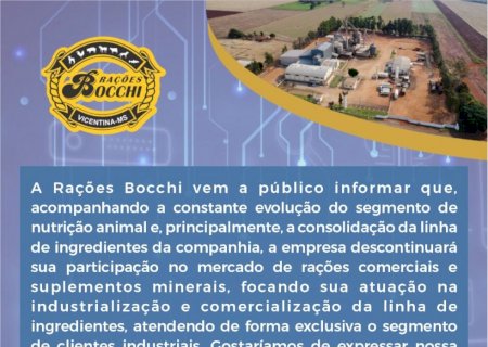 Bocchi vai investir e fortalecer a linha de ingredientes e não produzirá rações e suplementos minerais
