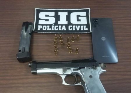 Polícia Civil de Fátima do Sul prende em flagrante homem por posse ilegal de arma de fogo e munições de uso restrito e receptação