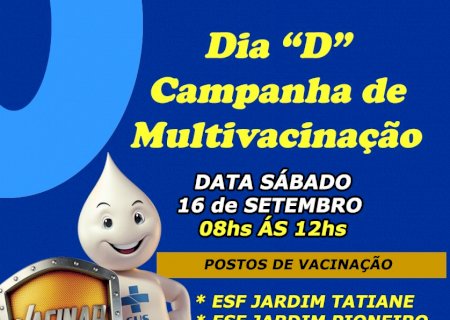 Secretaria de Saúde de Fátima do Sul promove no sábado 16/09, Dia D da campanha de multivacinação