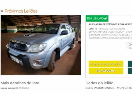 Prefeitura de Brasilândia leiloa caminhonete Hilux 2009 com lance a partir de R$ 47,4 mil>