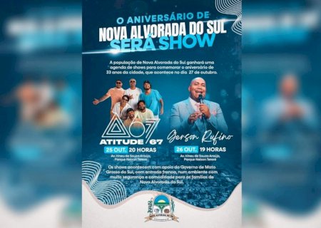 Nova Alvorada do Sul comemora 33 anos com shows e atrações para todos os gostos