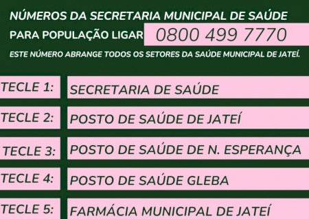 Saúde de Jateí divulga nova central telefônica para contato da população